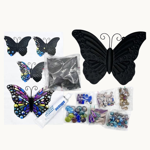 Blue Green Butterfly Mosaic Kit – Beginner Craft, No Cutting Needed, Garden Ready