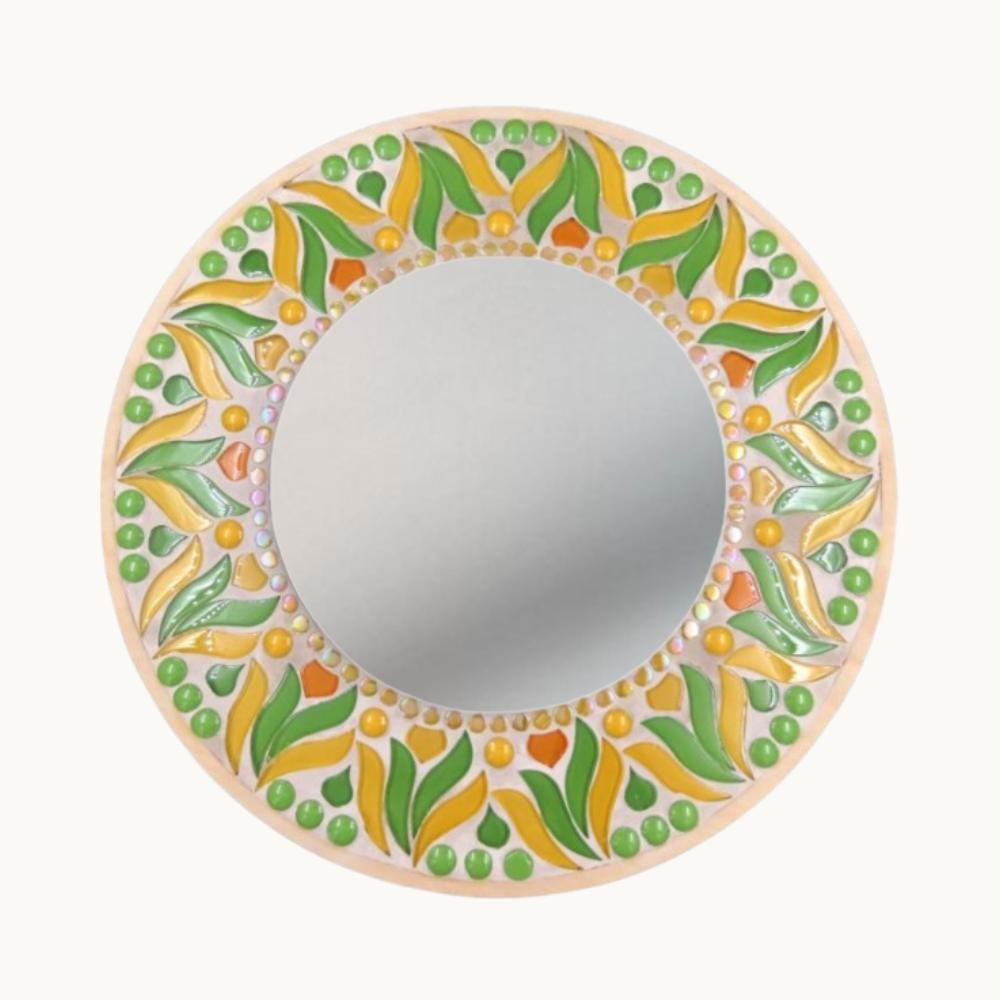 Mandala Mosaic Mirror Kit - Yellow Tulip – 30cm Geometric Craft Project (No Cutting)
