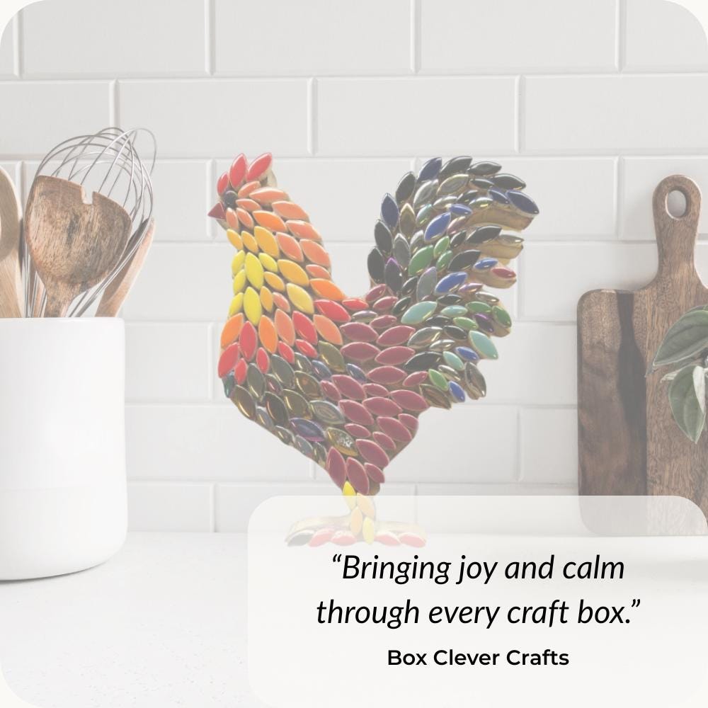 Mosaic Rooster Kit – Beginner Friendly Craft, Recycled Wood Base, Kitchen Decor