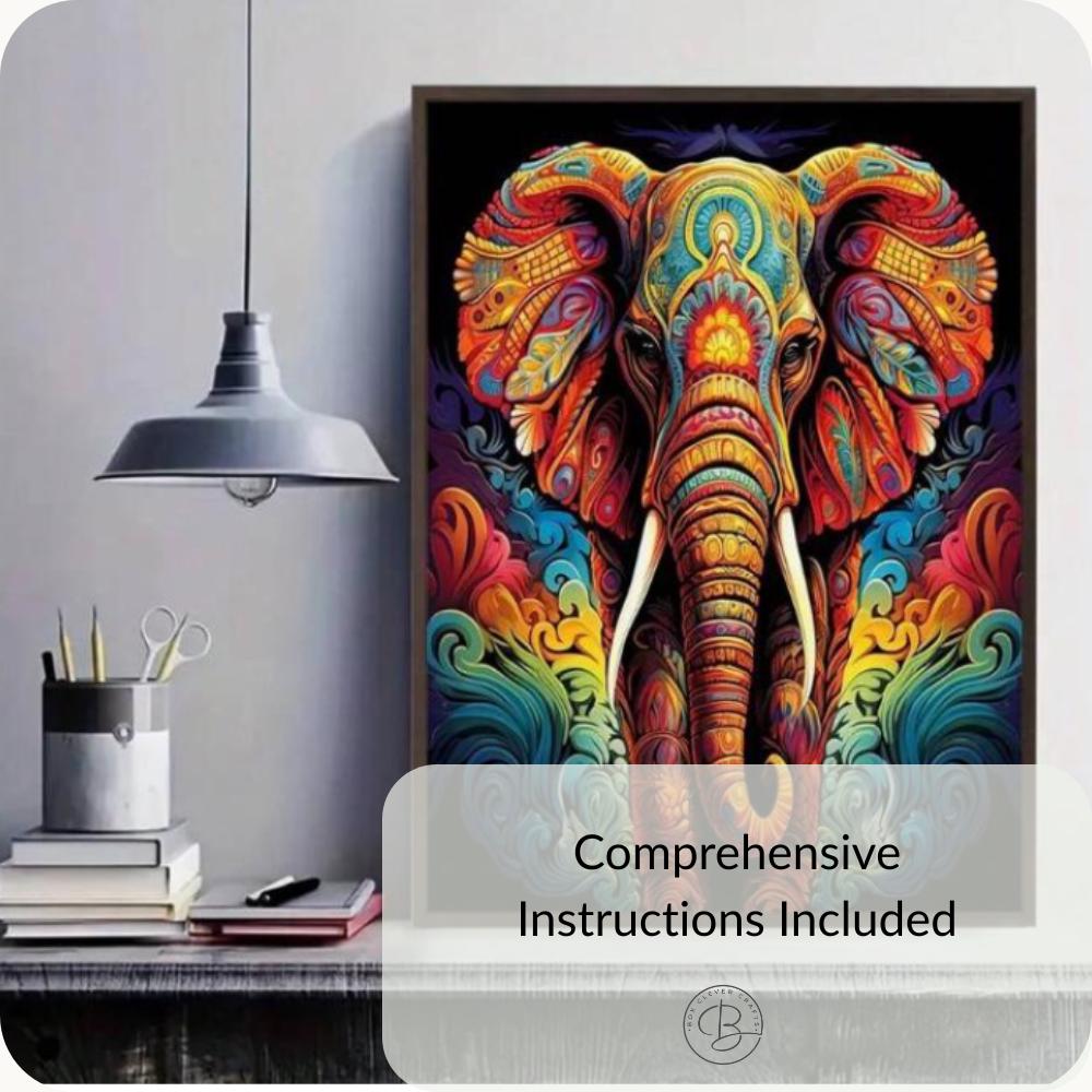 Colourful Indian Elephant Diamond Art Kit – 30x40cm Beginner Craft (Diamond Painting)