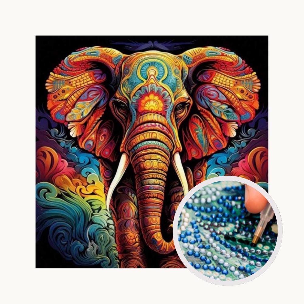 Colourful Indian Elephant Diamond Art Kit – 30x40cm Beginner Craft (Diamond Painting)