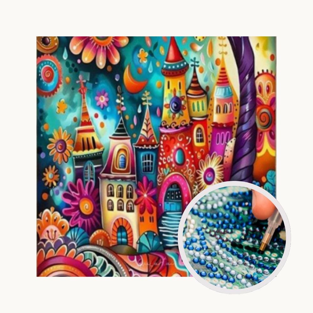 Colourful Enchanted Village Diamond Art Kit – 30x30cm Beginner Craft