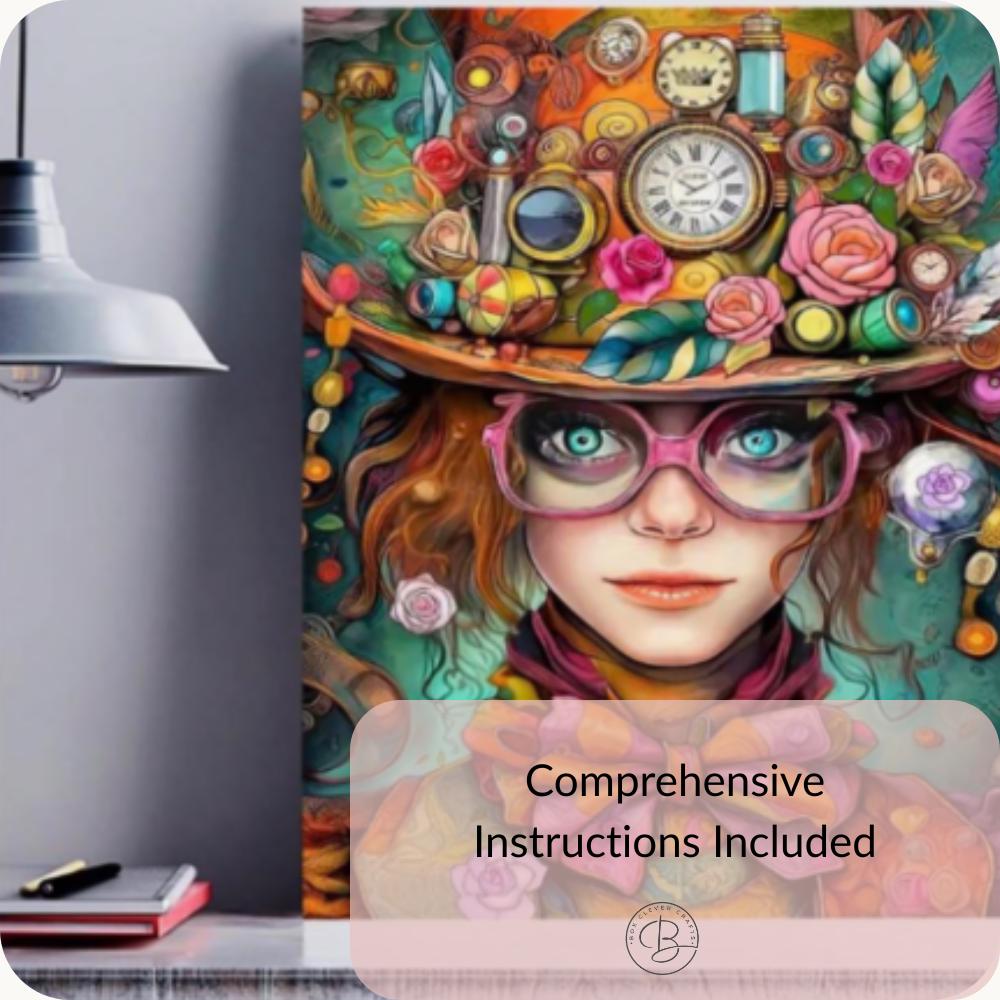 Mad Hatter Diamond Art Kit – Colourful Alice Inspired DIY Craft (30 x 40 cm)