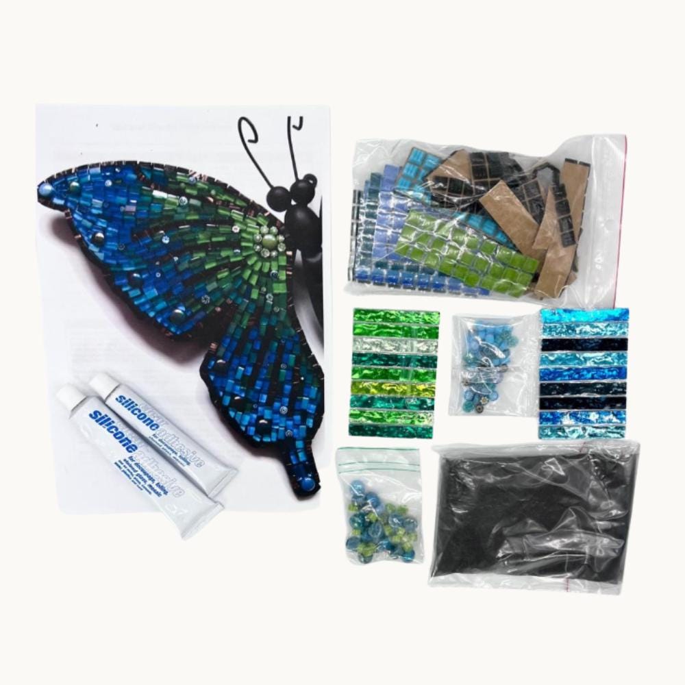 Large Garden Mosaic Monarch Butterfly Kit – Rainbow Colours, Includes Stake