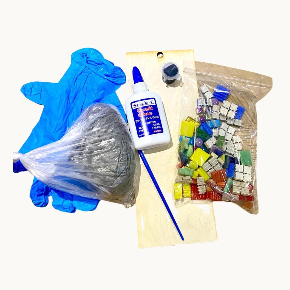 White and Silver Mosaic Wall Plaque Kit – Handmade Beginner Art