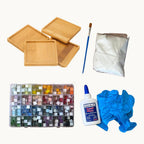 Mosaic Coaster Craft Kit – Bamboo Wood, Rainbow Tiles, Mindfulness Activity (Set of Four)