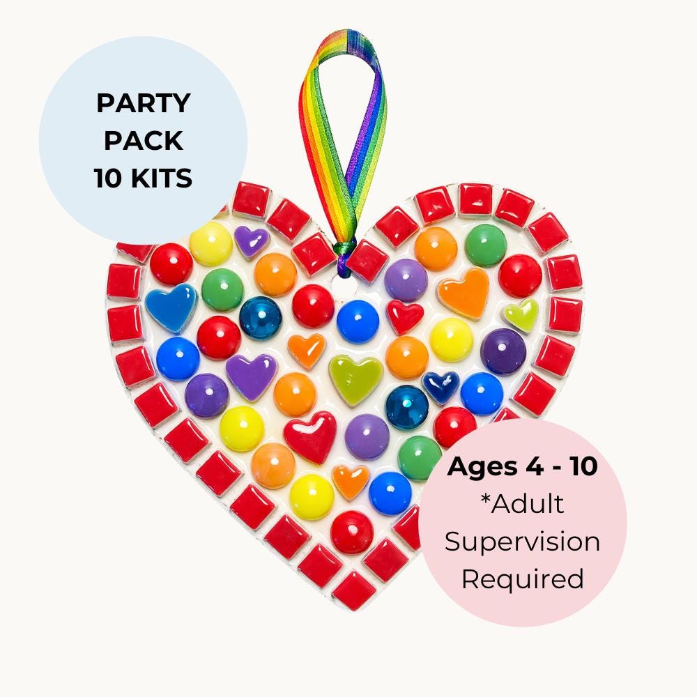 BUNDLE: Rainbow Heart Mosaic Kit – Kids Craft Party Activity, Screen-Free Fun (10 Kits)