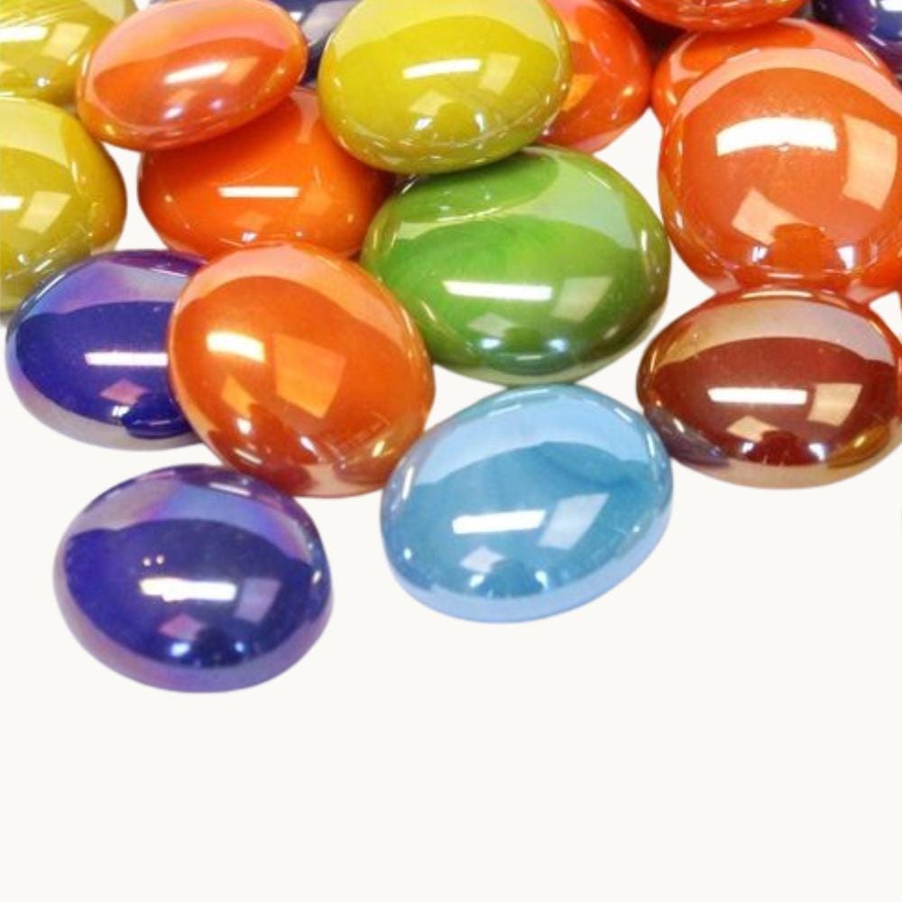 Standard Glass Pebbles – Mosaic Gems / Nuggets (17–20mm) Red | Orange | Yellow | Kiwi | Turquoise | Plum