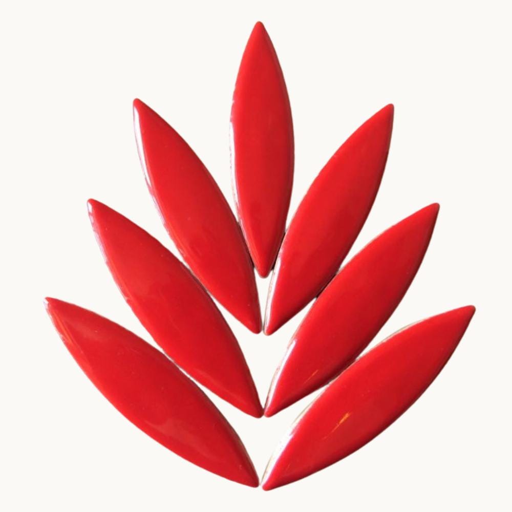 Poppy Red Ceramic Ellipse Petal Mosaic Tiles – 60x15mm Leaf Shape Mosaic Supplies