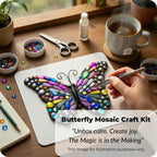Blue Green Butterfly Mosaic Kit – Beginner Craft, No Cutting Needed, Garden Ready