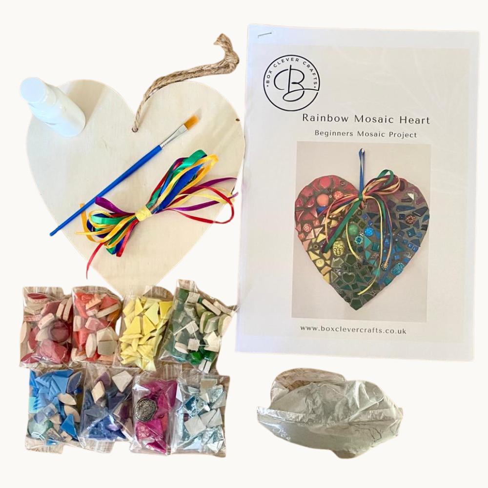 Rainbow Mosaic Heart Kit – Beginner Friendly DIY Craft Box