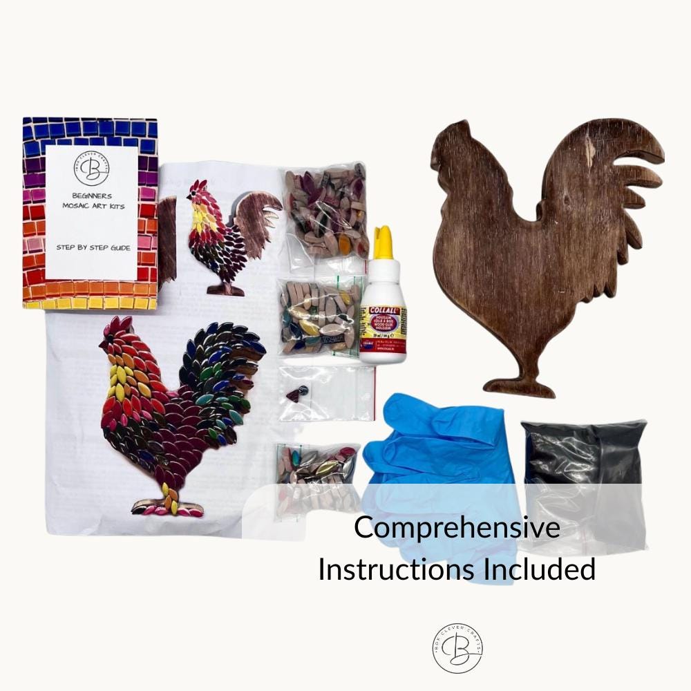 Mosaic Rooster Kit – Beginner Friendly Craft, Recycled Wood Base, Kitchen Decor