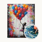 Colourful Girl with Balloons Diamond Art Kit – 30x40cm Beginner Craft (Adhesive Canvas)