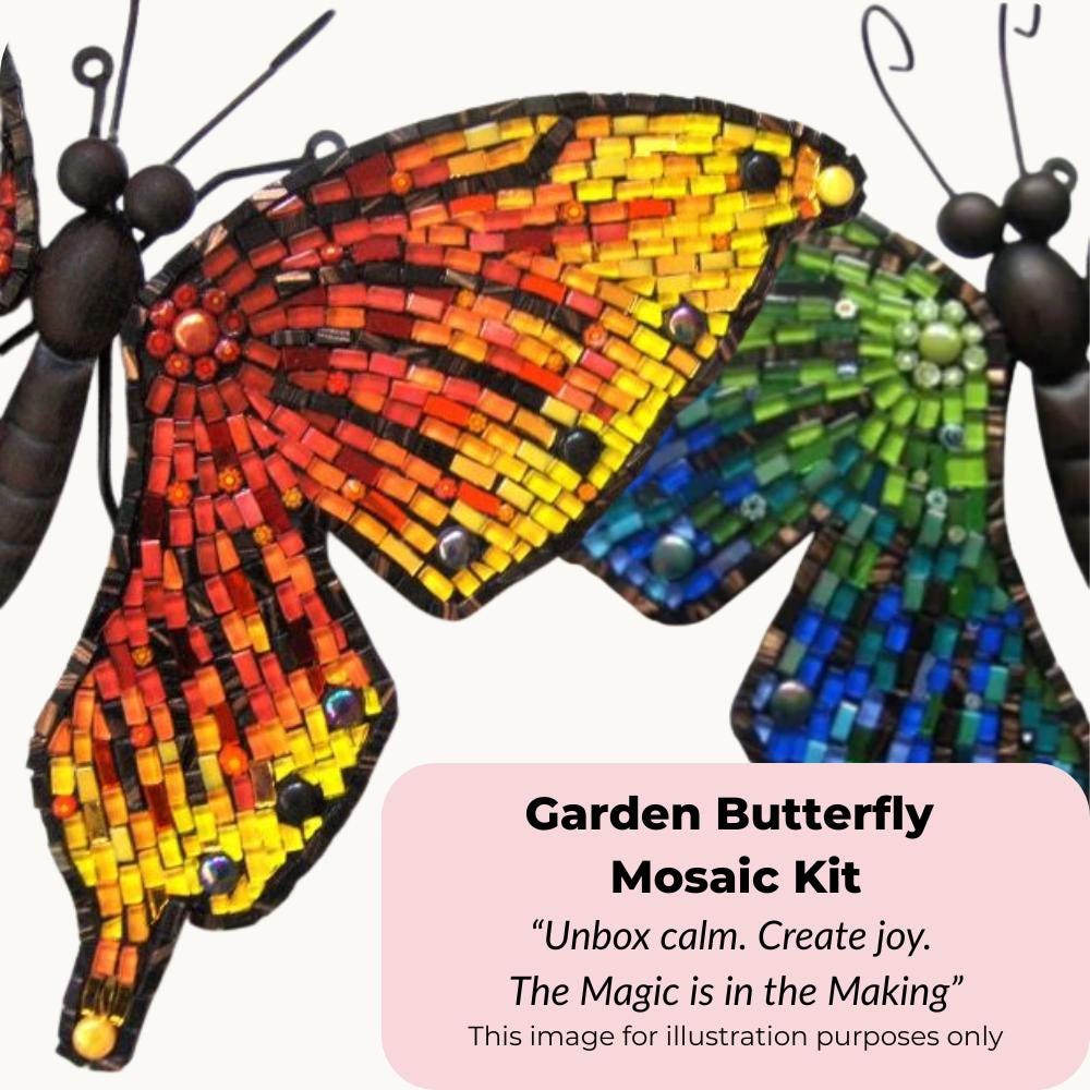 Large Garden Mosaic Monarch Butterfly Kit – Rainbow Colours, Includes Stake