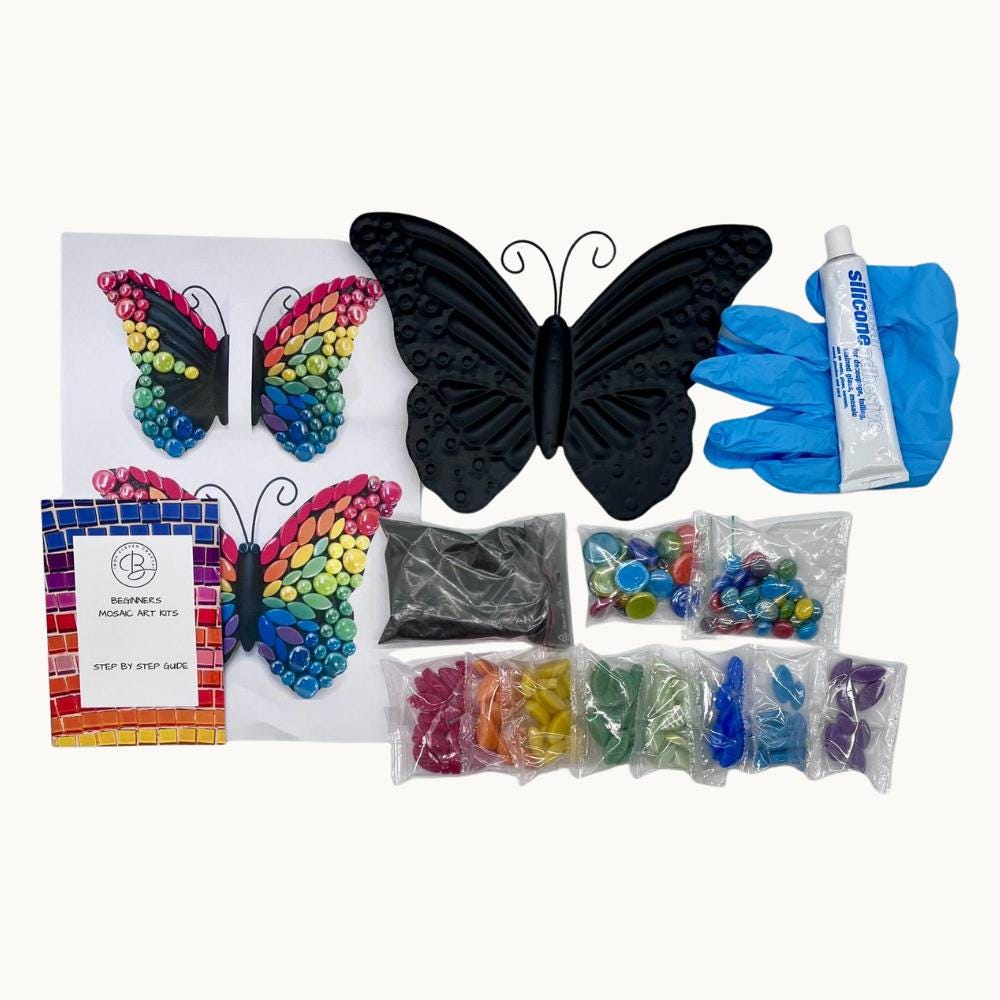 Rainbow Butterfly Mosaic Kit – Beginner Garden Wall Art (24cm Base)