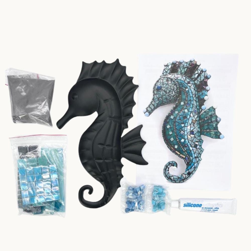 Saskia's Seahorse Mosaic Kit - Beginner-Friendly DIY Craft - requires some cutting, Perfect Gift