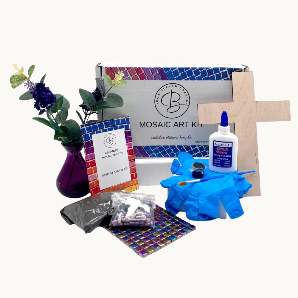 Blue Mosaic Cross Kit – Beginner Friendly, No Cutting Required Art Project