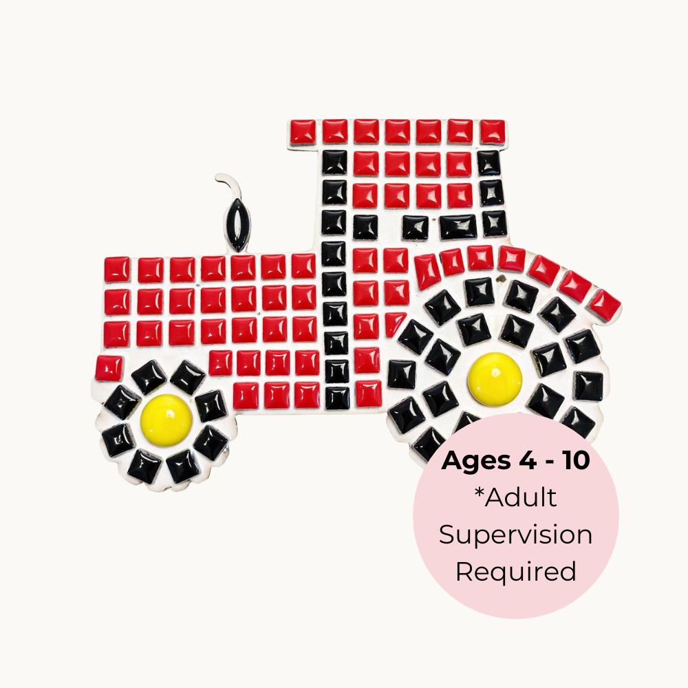 Kids Red Tractor Mosaic Kit – Farm Craft Activity, Ages 4-10
