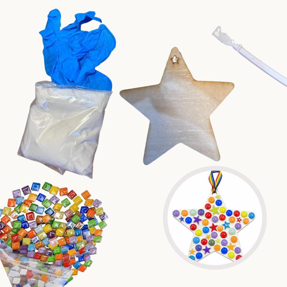 BUNDLE: Kids Rainbow Star Mosaic Kit – Craft Activity for Parties, Ages 4-10 (10 Kits)