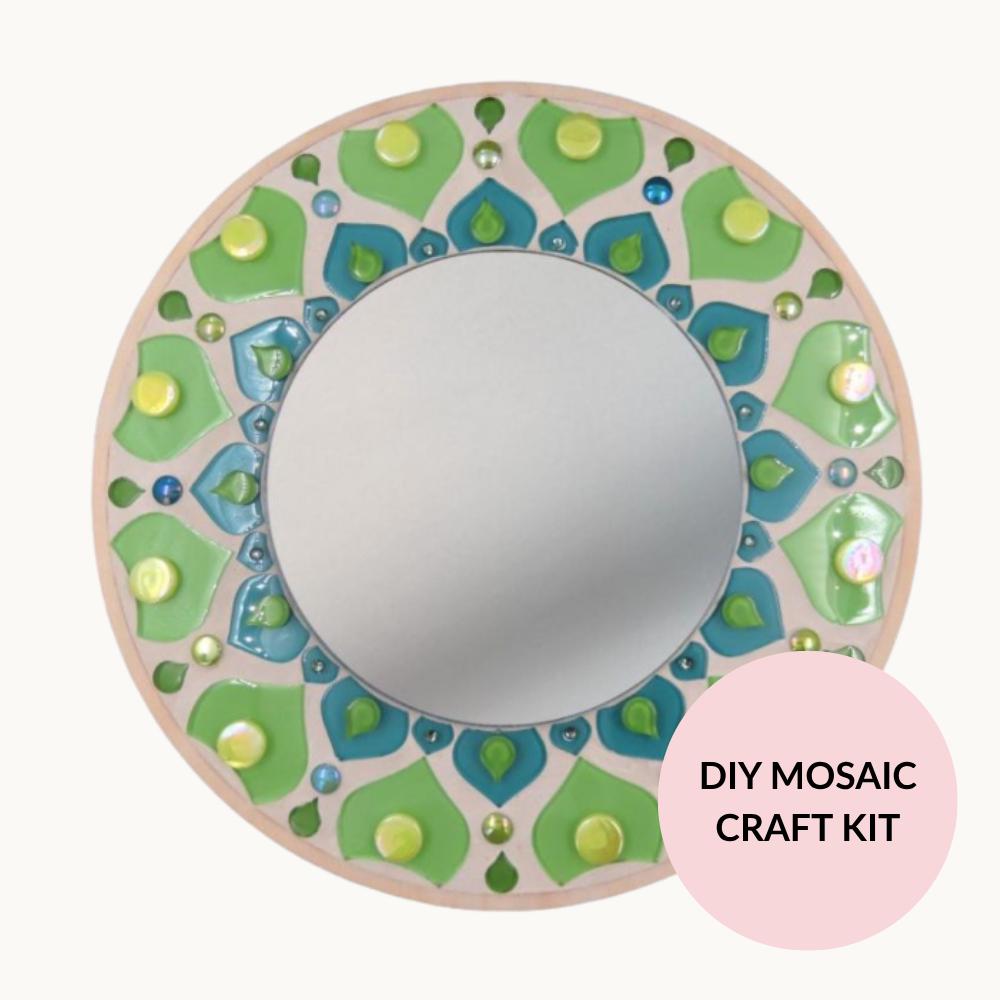 Mandala Mosaic Mirror Kit - Blue Lotus – 30cm Geometric Craft Project (No Cutting)