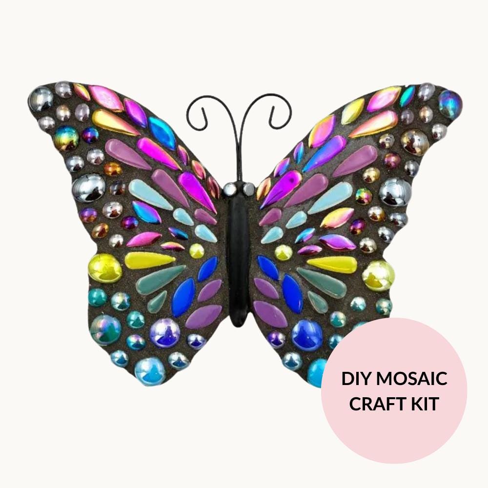 Blue Green Butterfly Mosaic Kit – Beginner Craft, No Cutting Needed, Garden Ready