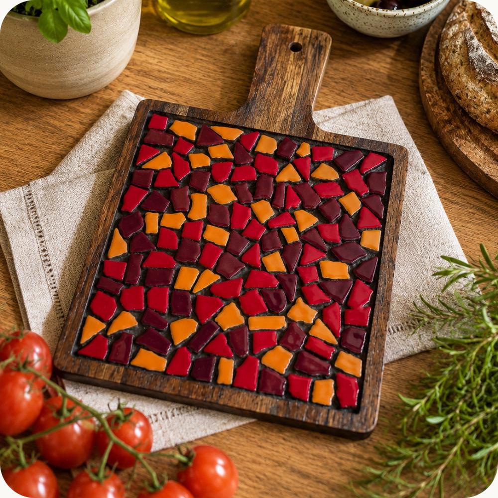 DIY Mosaic Food Platter Kit – Rustic Acacia Wood Serving Board, Beginner Craft Project