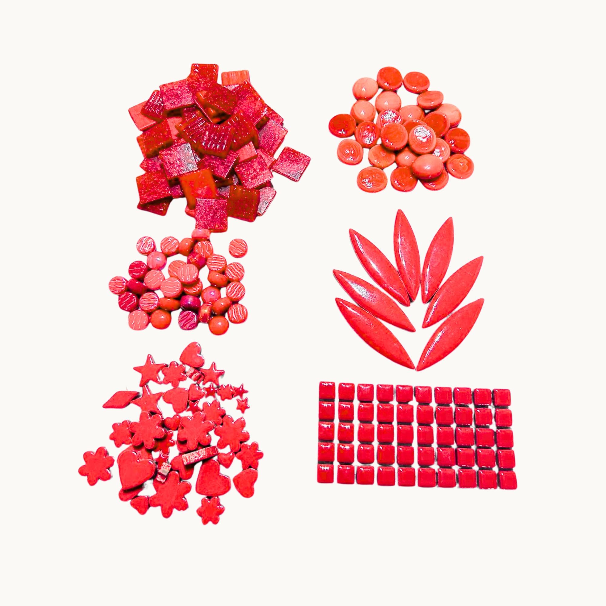 Red Mosaic Tile Starter Set – Ceramic, Glass, Vitreous Mix for Beginners