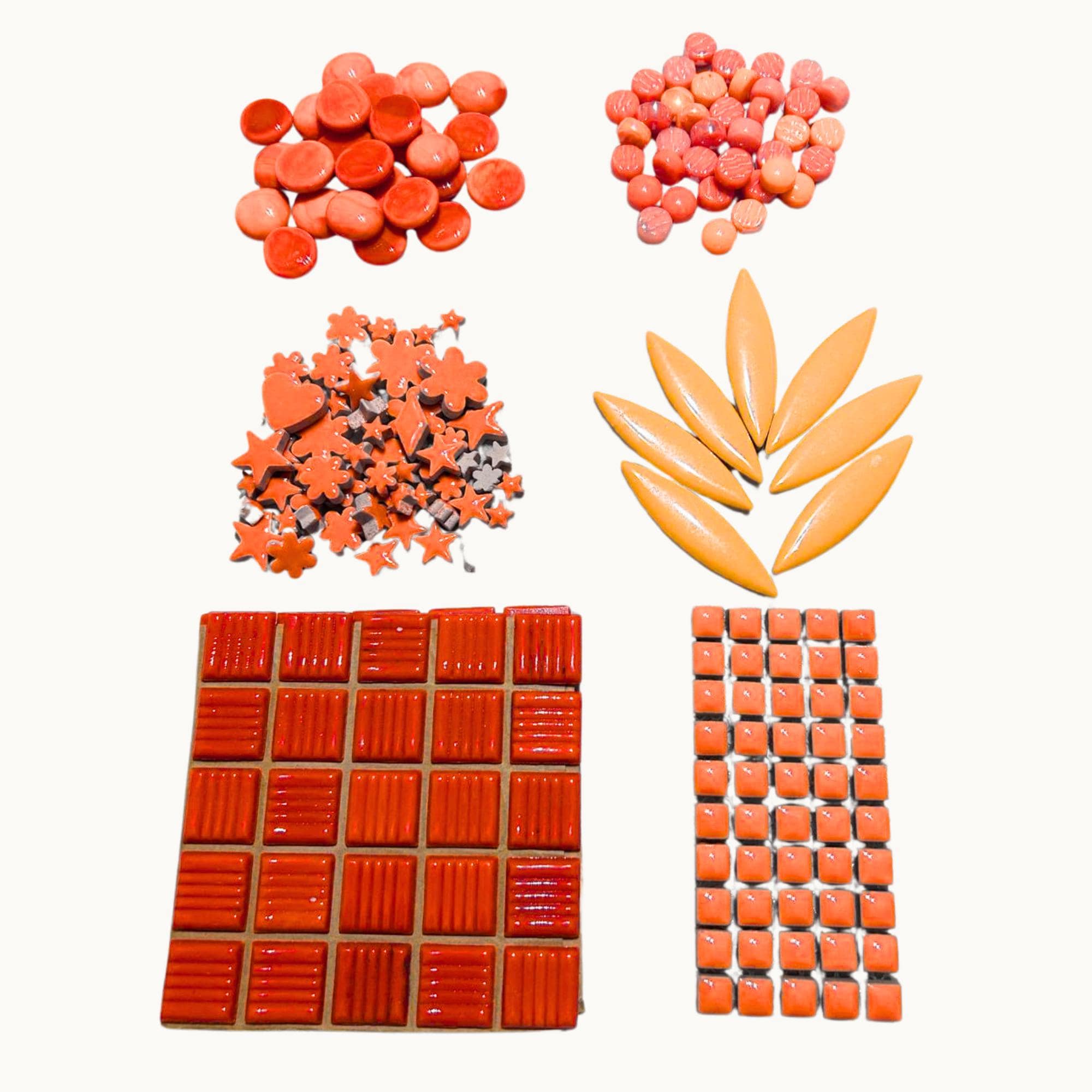 Orange Mosaic Tile Starter Set – Ceramic, Glass, Vitreous Mix for Beginners