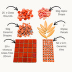 Orange Mosaic Tile Starter Set – Ceramic, Glass, Vitreous Mix for Beginners