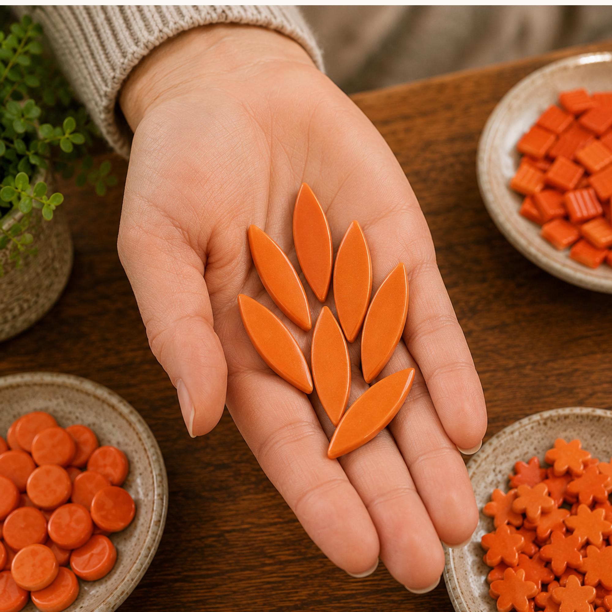 Orange Mosaic Tile Starter Set – Ceramic, Glass, Vitreous Mix for Beginners