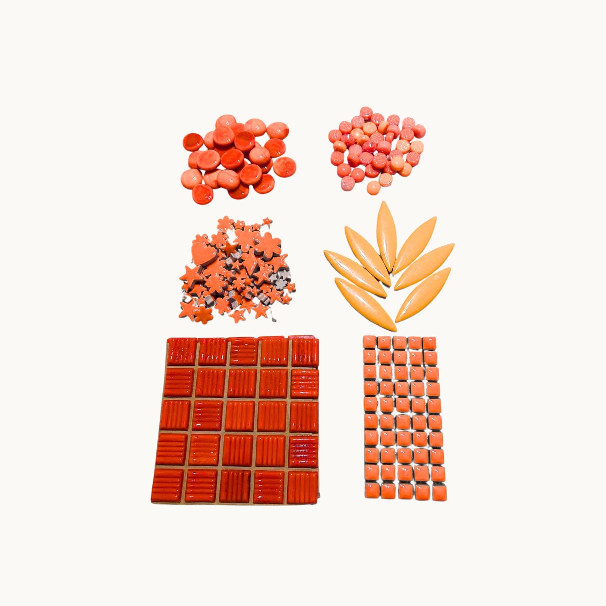 Orange Mosaic Tile Starter Set – Ceramic, Glass, Vitreous Mix for Beginners