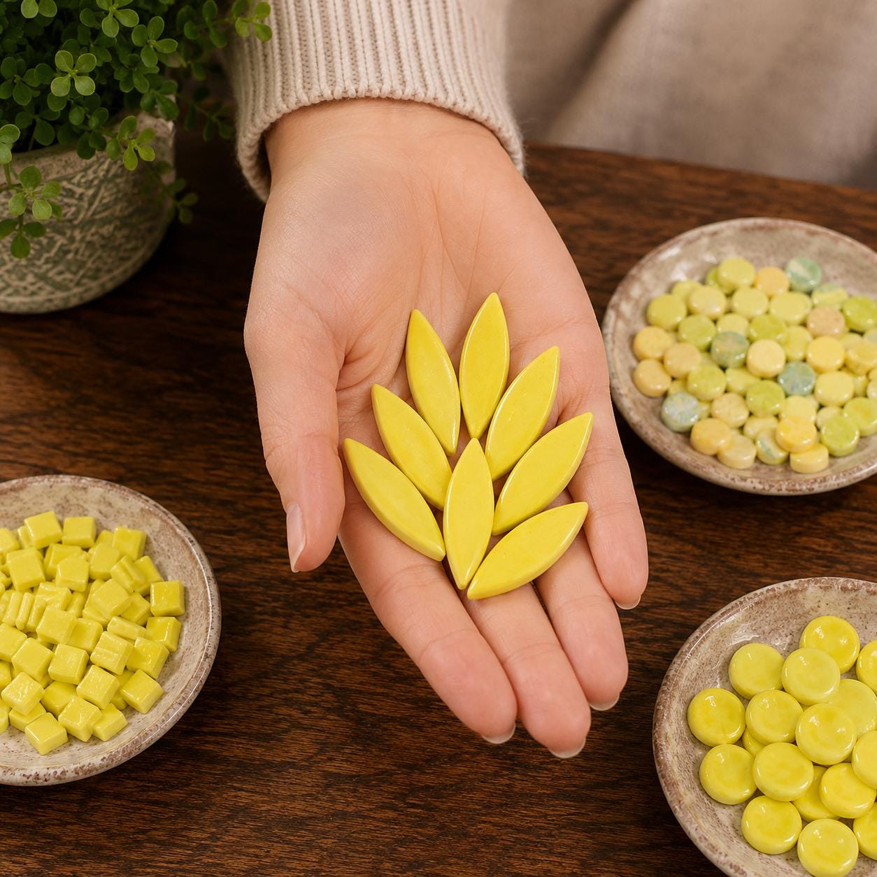 Yellow Mosaic Tile Starter Set – Ceramic, Glass, Vitreous Mix for Beginners