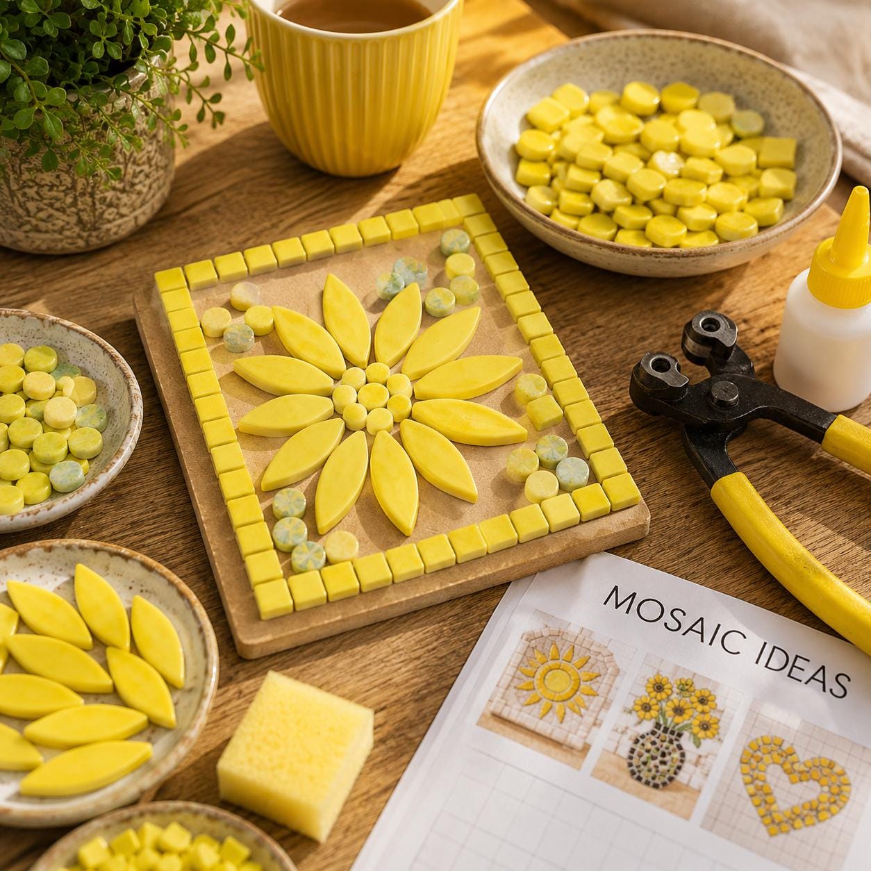 Yellow Mosaic Tile Starter Set – Ceramic, Glass, Vitreous Mix for Beginners