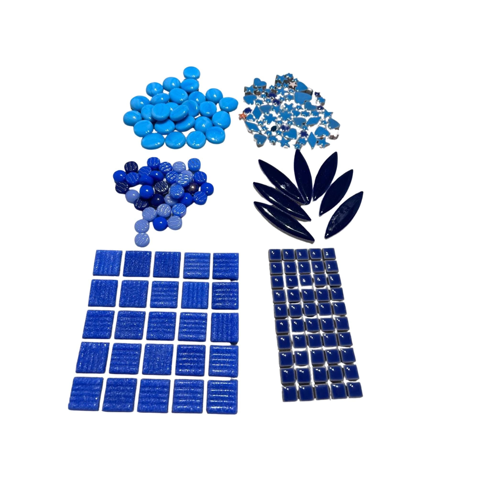 Blue Purple Mosaic Tile Starter Set – Ceramic, Glass, Vitreous Mix for Beginners