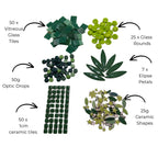 Green Mosaic Tile Starter Set – Ceramic, Glass, Vitreous Mix for Beginners