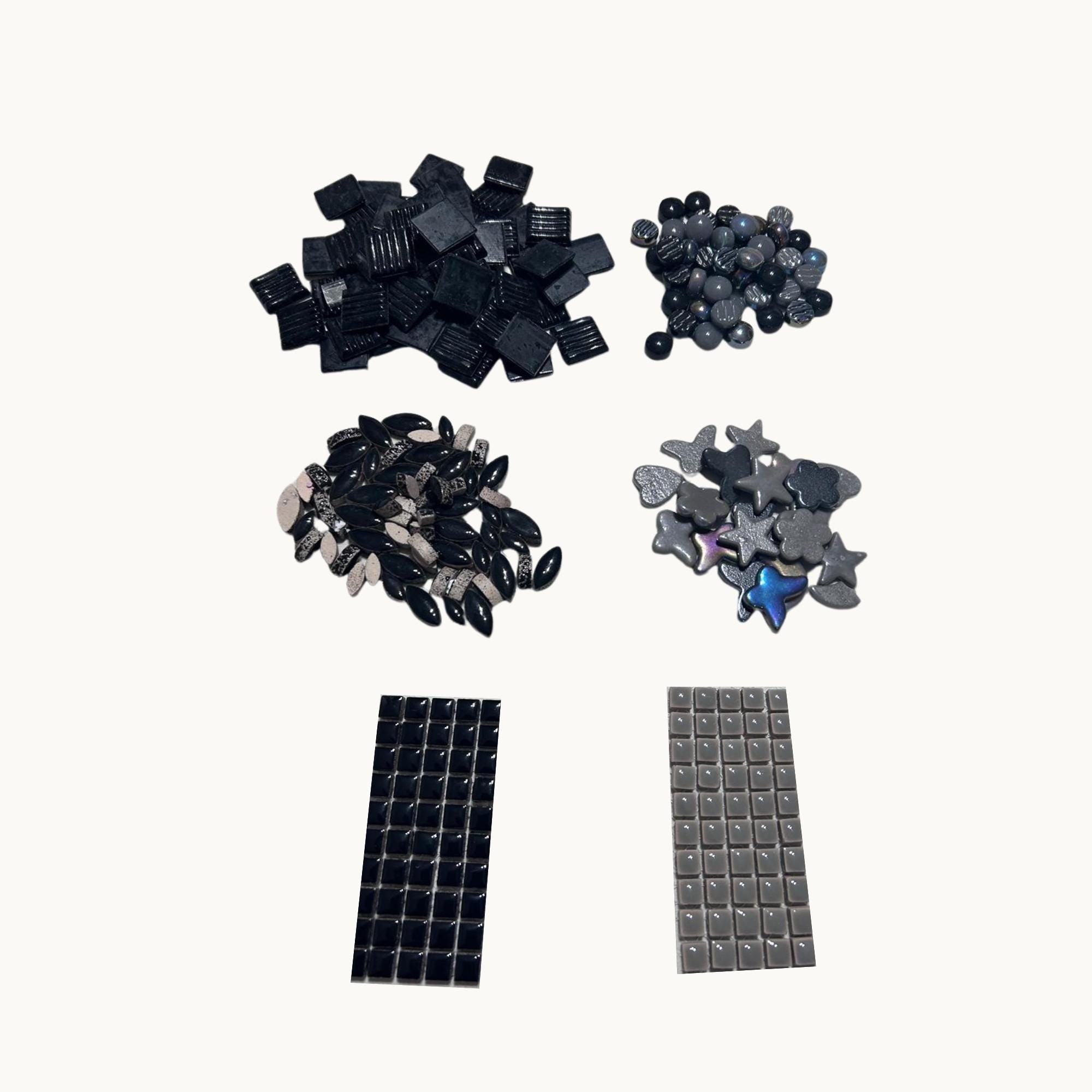 Black and Grey Mosaic Tile Starter Set – Ceramic, Glass, Vitreous Mix for Beginners