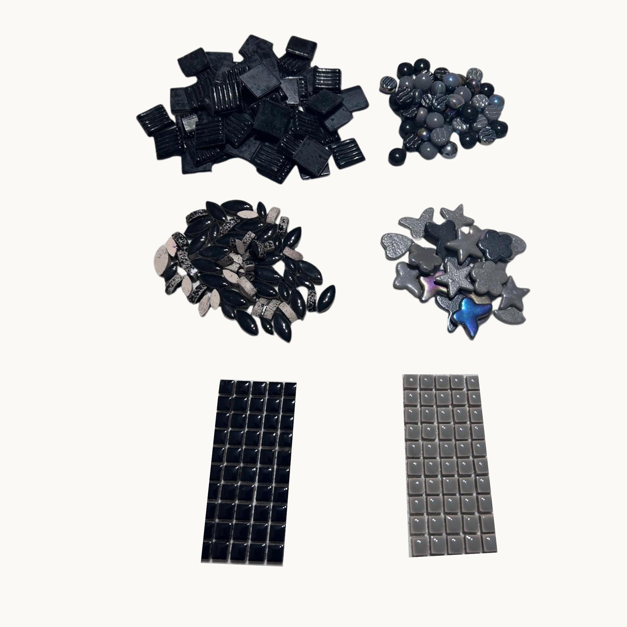 Black and Grey Mosaic Tile Starter Set – Ceramic, Glass, Vitreous Mix for Beginners