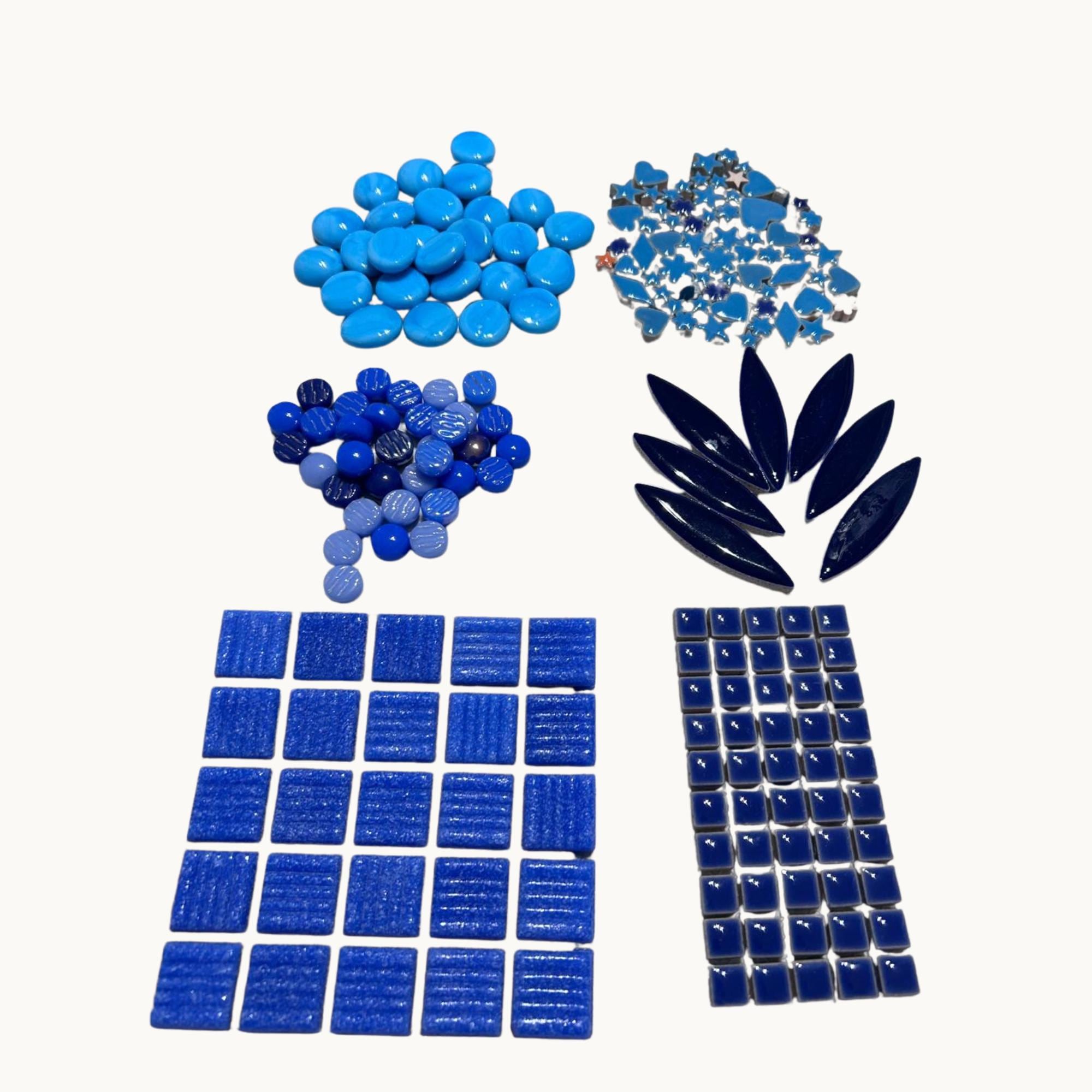 Blue Purple Mosaic Tile Starter Set – Ceramic, Glass, Vitreous Mix for Beginners