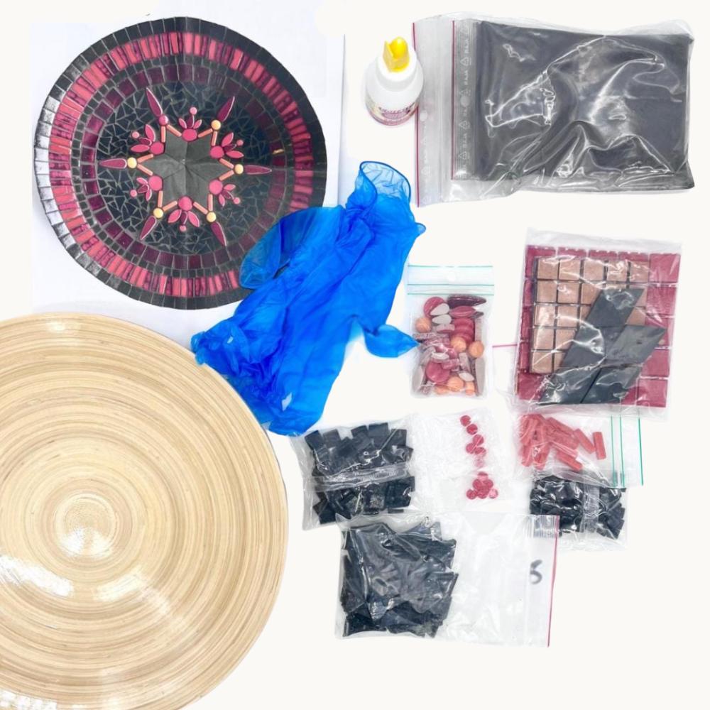 Red Star Bamboo Dish Mosaic Kit – Modern Mandala Design Craft Project