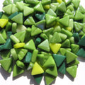 Meadow Greens Mini Triangle Mix 10mm for Mosaic Artwork – Recycled Glass Tiles (50g Pack)