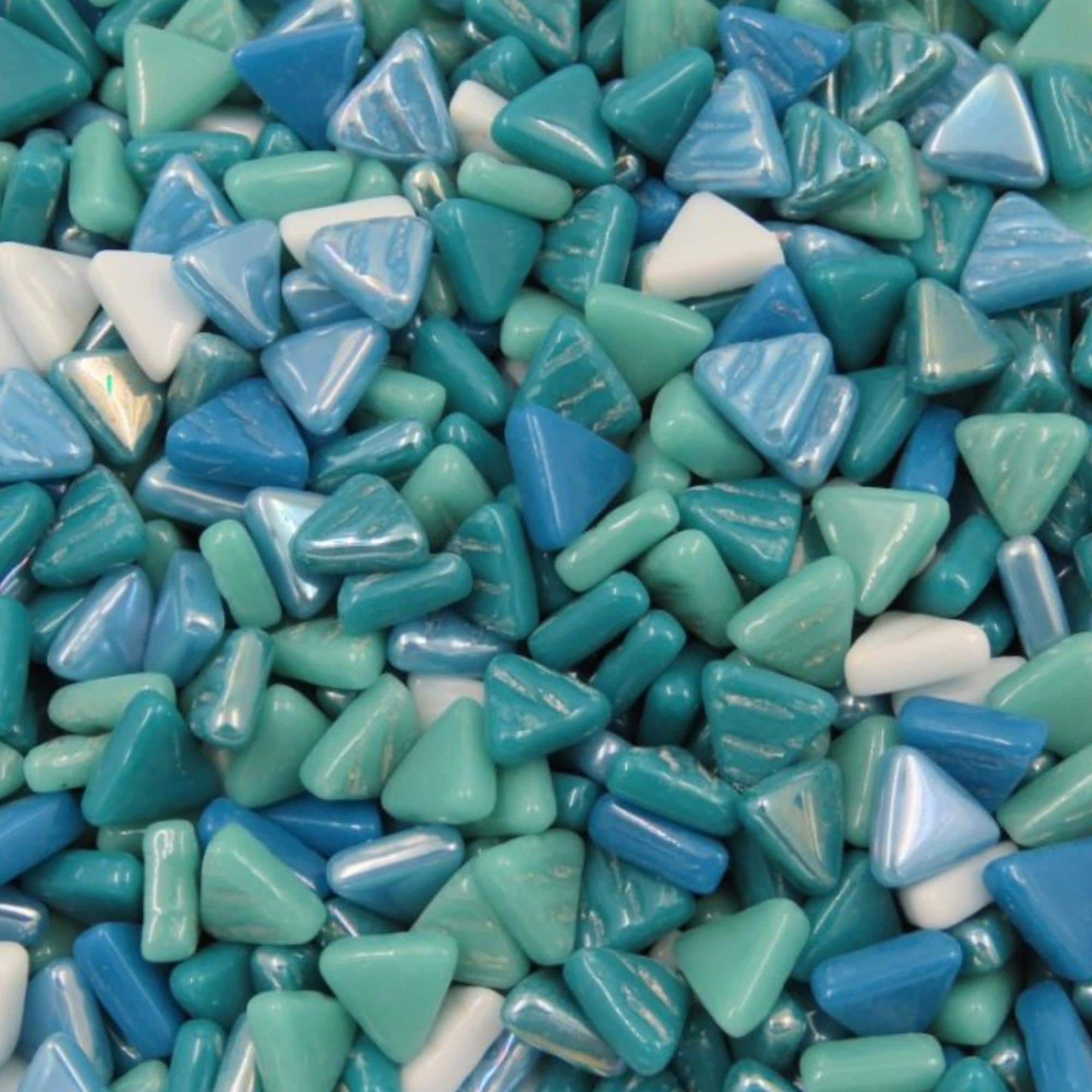 Aqueous Blues  Mini Triangle Mix 10mm for Mosaic Artwork – Recycled Glass Tiles (50g Pack)