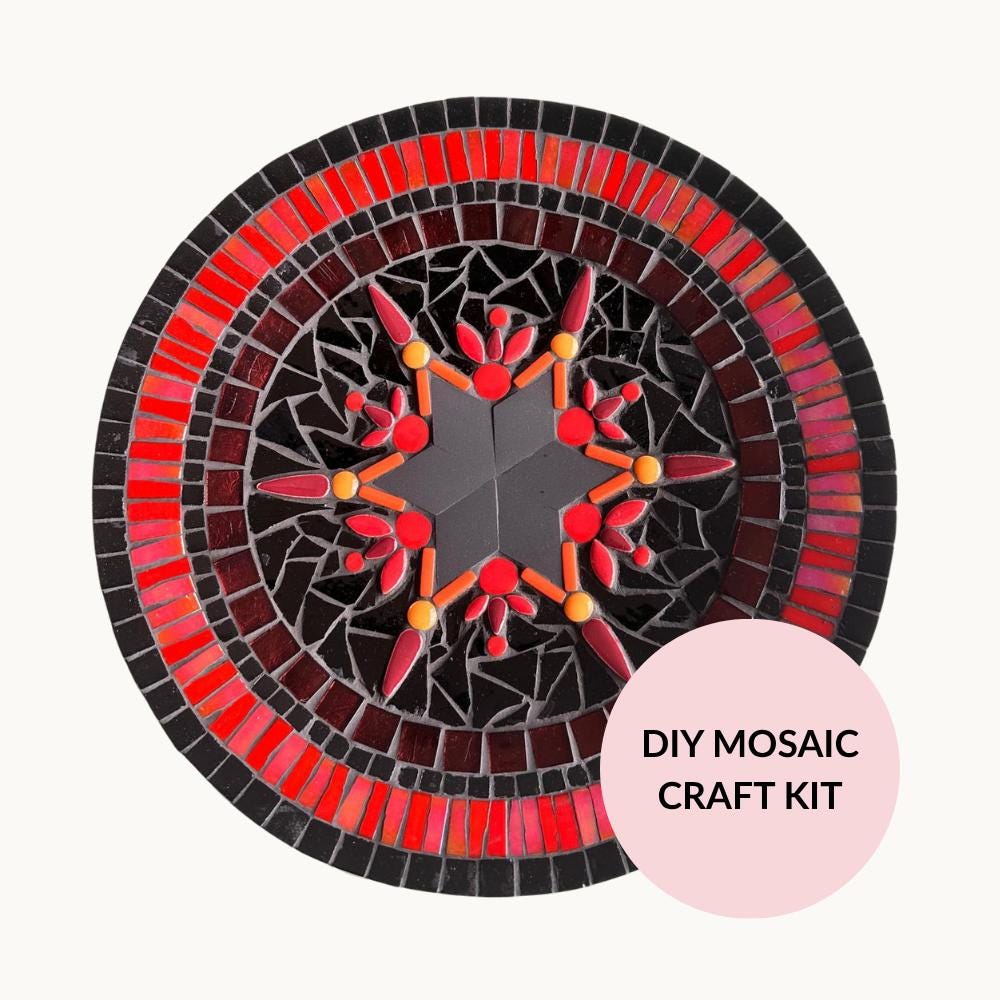 Red Star Bamboo Dish Mosaic Kit – Modern Mandala Design Craft Project