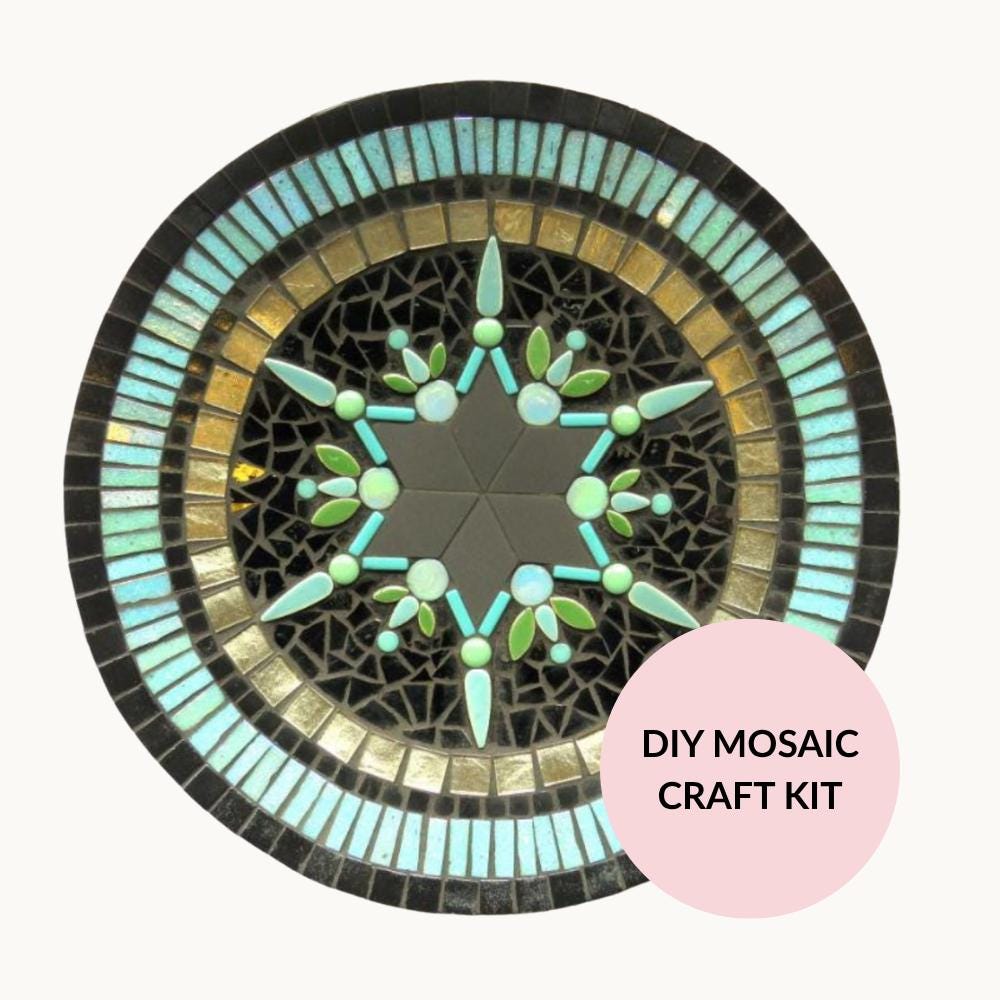 Teal Star Bamboo Dish Mosaic Kit – Modern Mandala Design - Perfect Gift Idea for Craft Lovers - Requires Tile Nippers