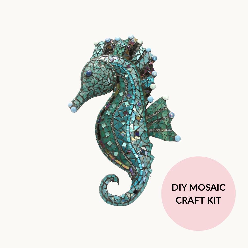 Saskia's Seahorse Mosaic Kit - Beginner-Friendly DIY Craft - requires some cutting, Perfect Gift