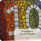 DIY Rainbow Door Number Mosaic Craft Kit – Acacia Wood Base, Colorful Tiles, Charms