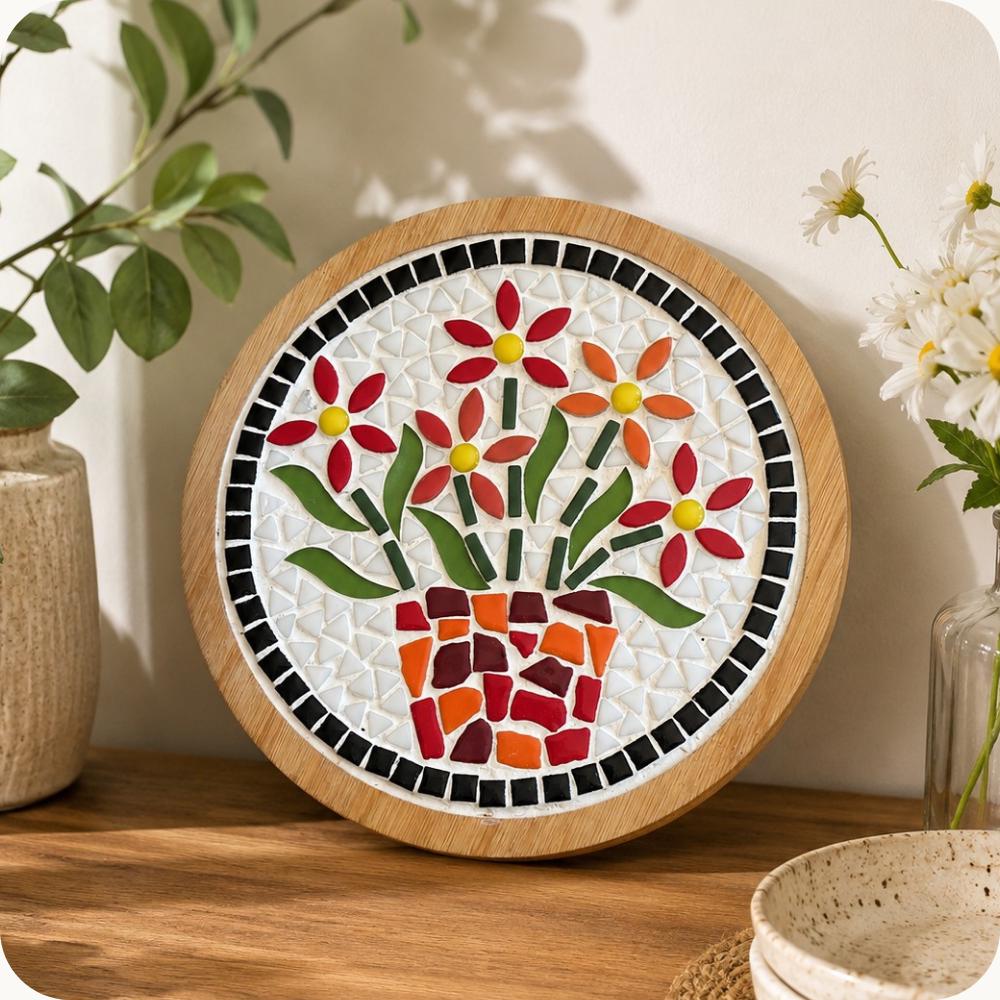Floral Mosaic Trivet Kit | Beginner DIY Craft Project, No Cutting Required