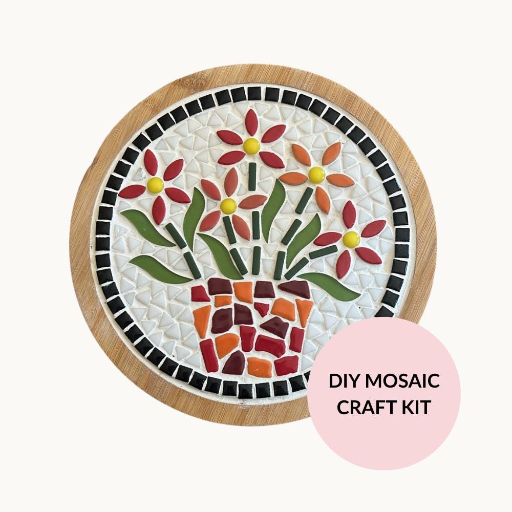 Floral Mosaic Trivet Kit | Beginner DIY Craft Project, No Cutting Required