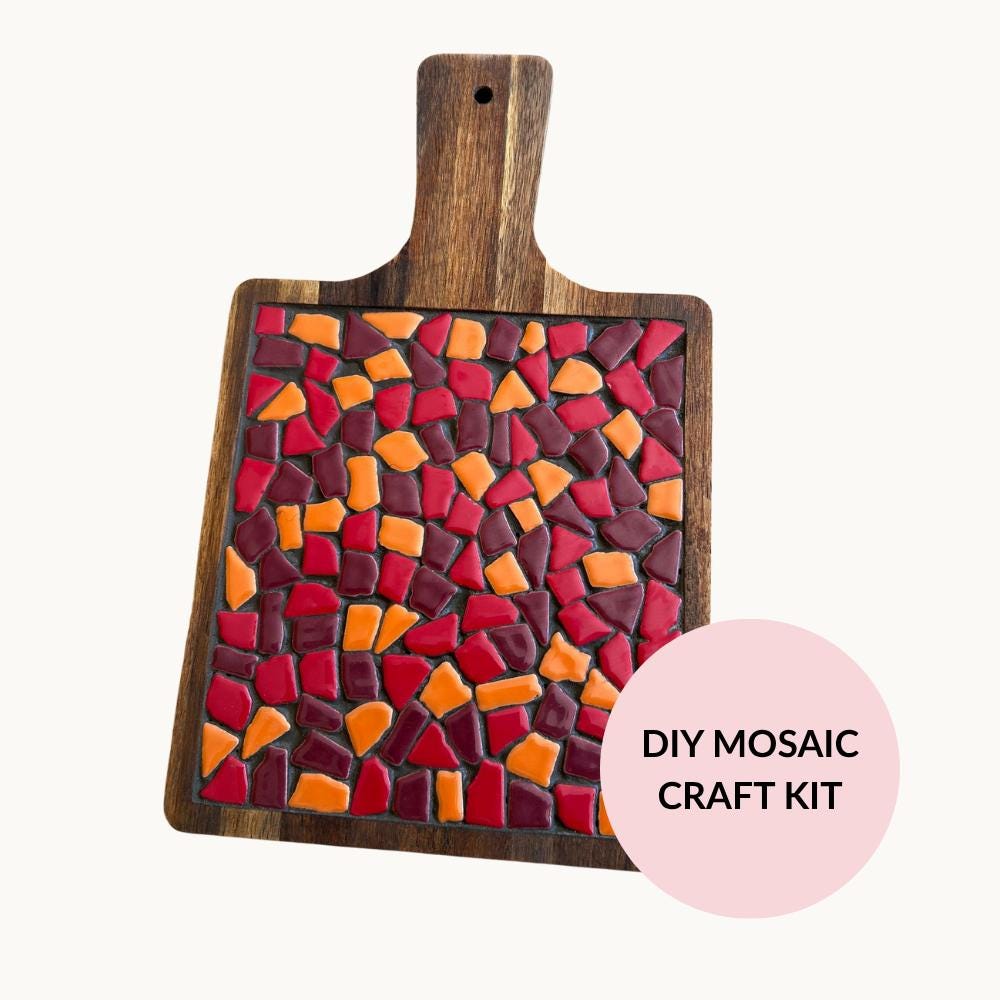 DIY Mosaic Food Platter Kit – Rustic Acacia Wood Serving Board, Beginner Craft Project