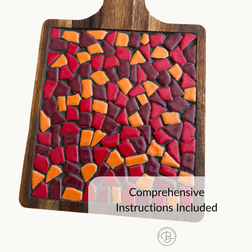 DIY Mosaic Food Platter Kit – Rustic Acacia Wood Serving Board, Beginner Craft Project