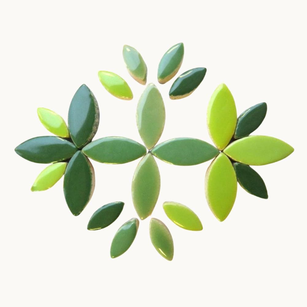 Green Sleeves Ceramic Mosaic Petals – Mixed Green Tiles for Botanical Designs (50g)
